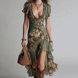 Bianca | Maxi-jurk met bloemenprint en asymmetrische ruches
