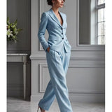 Victoria Conjunto de Traje Elegante con Blazer Entallada y Pantalón Ancho