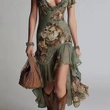 Bianca | Maxi-jurk met bloemenprint en asymmetrische ruches
