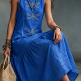 Daniela Vestido Midi Bohemio con Estampado de Libélulas
