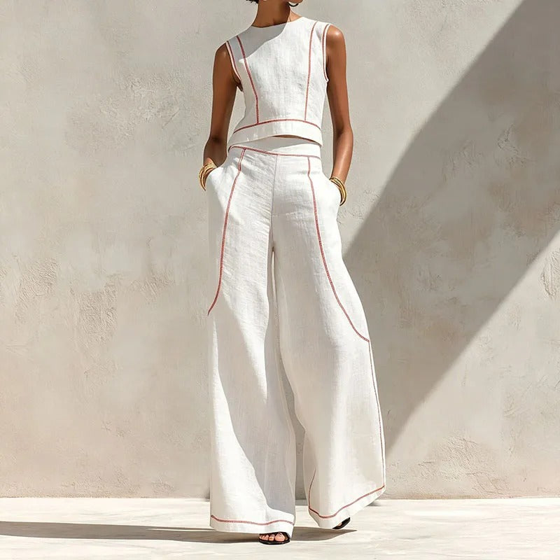 Inés Conjunto de Dos Piezas con Pantalón Palazzo y Detalles en Contraste