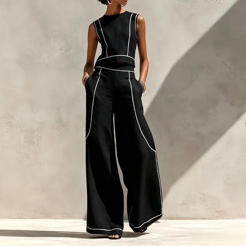 Inés Conjunto de Dos Piezas con Pantalón Palazzo y Detalles en Contraste