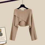 Pauline | Set met wijde pantalon, oversized blouse en cropped sweater
