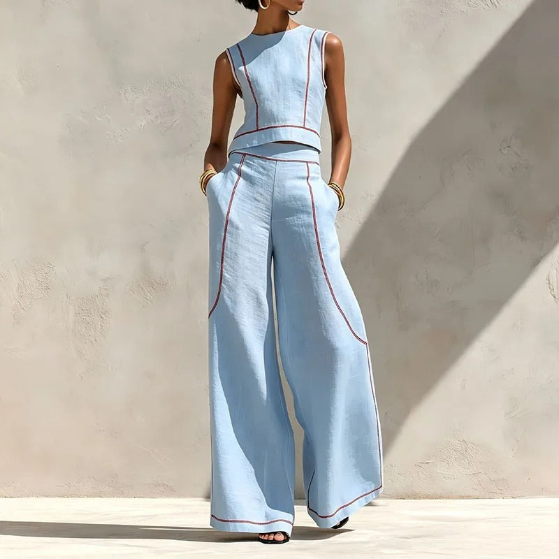 Inés Conjunto de Dos Piezas con Pantalón Palazzo y Detalles en Contraste
