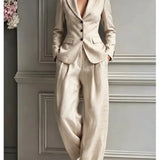 Victoria Conjunto de Traje Elegante con Blazer Entallada y Pantalón Ancho