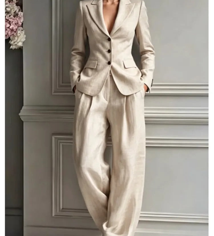 Victoria Conjunto de Traje Elegante con Blazer Entallada y Pantalón Ancho