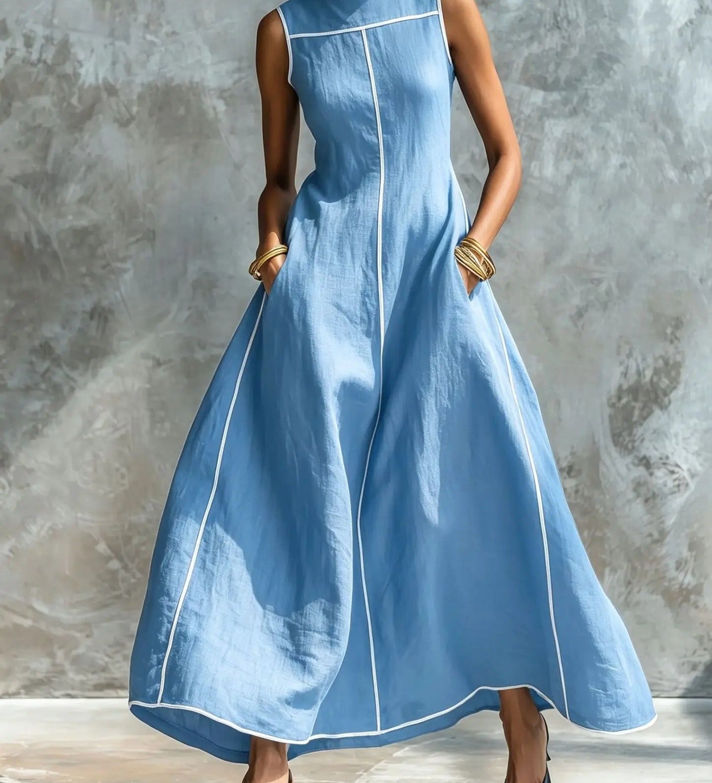 Carlota Vestido Maxi con Ribetes en Contraste