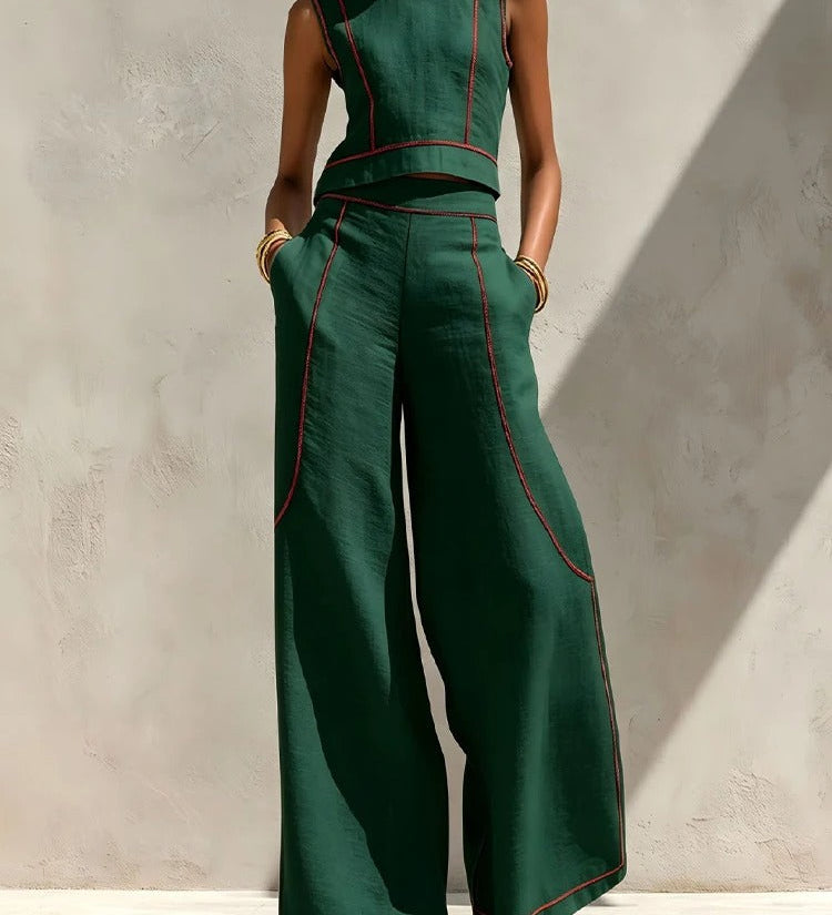 Inés Conjunto de Dos Piezas con Pantalón Palazzo y Detalles en Contraste