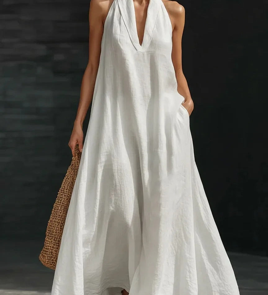 Clara Vestido de Algodón y Lino Maxi Halter
