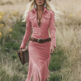 Suède jurk met franjes en westernstijl voor een stoere look