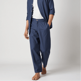 Linnen chino met elastische tailleband en relaxte pasvorm