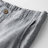 Linnen chino met elastische tailleband en relaxte pasvorm