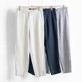 Linnen chino met elastische tailleband en relaxte pasvorm