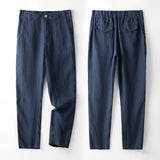 Linnen chino met elastische tailleband en relaxte pasvorm