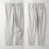Linnen chino met elastische tailleband en relaxte pasvorm