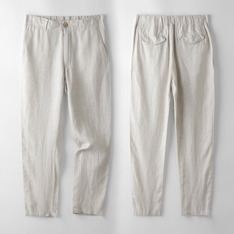 Linnen chino met elastische tailleband en relaxte pasvorm