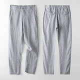 Linnen chino met elastische tailleband en relaxte pasvorm
