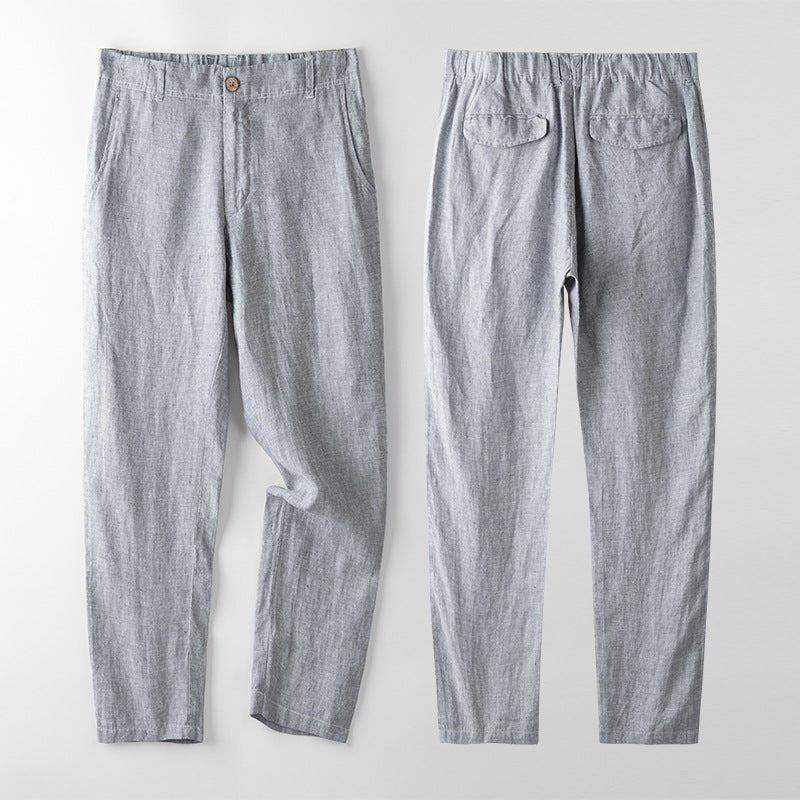 Linnen chino met elastische tailleband en relaxte pasvorm