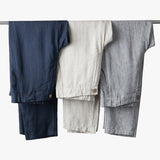 Linnen chino met elastische tailleband en relaxte pasvorm