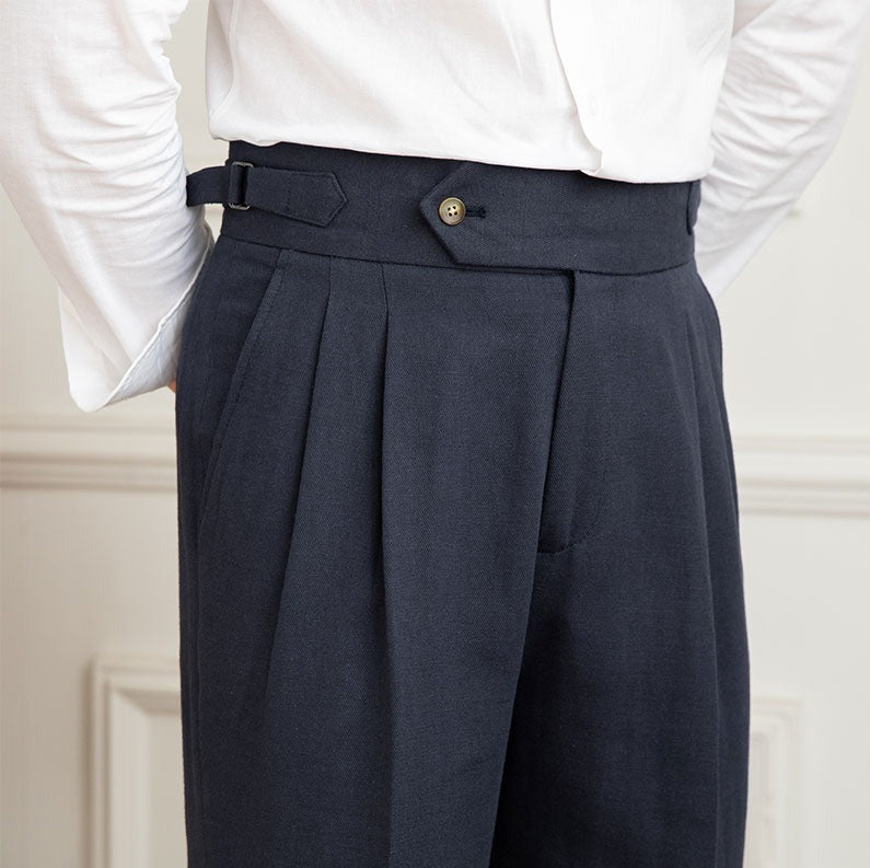 Linnen broek met rechte pasvorm en premium zijverstellers