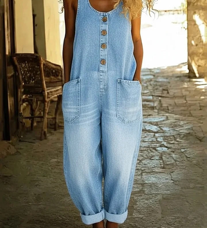 Denim jumpsuit met luchtige pasvorm voor dagelijks comfort