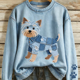 Hoodie met Yorkshire Terrier patchworkprint en lange mouwen