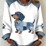 Trui met patchworkmotief en teckelpatroon voor een speelse look