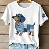 T-shirt met dachshund patchwork print en korte mouwen
