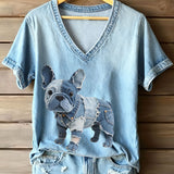 T-shirt met V-hals en speelse print voor zomerse dagen