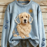 Sweatshirt met retro patchwork dierenprint en lange mouwen
