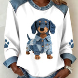 Hoodie met patchwork denim-print en teckelmotief
