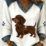 Retro top met V-hals en patchwork dierenprint