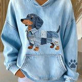 Denim hoodie met hondenprint en comfortabele pasvorm