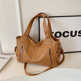 Leren tas met ritsen voor dagelijks gebruik en stijl