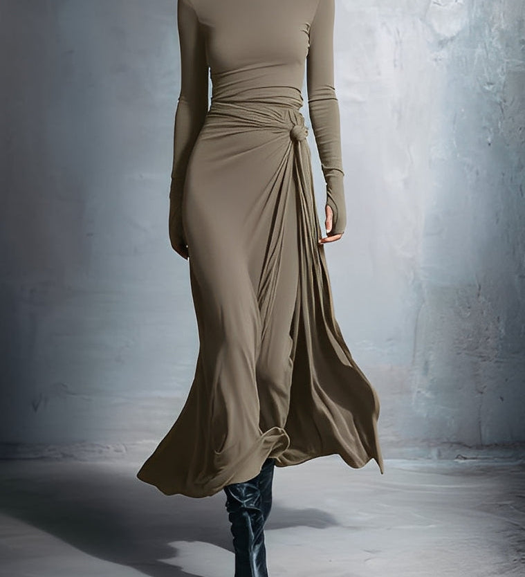 Maxi-jurk met wikkelontwerp en zijden knoop voor elegante look