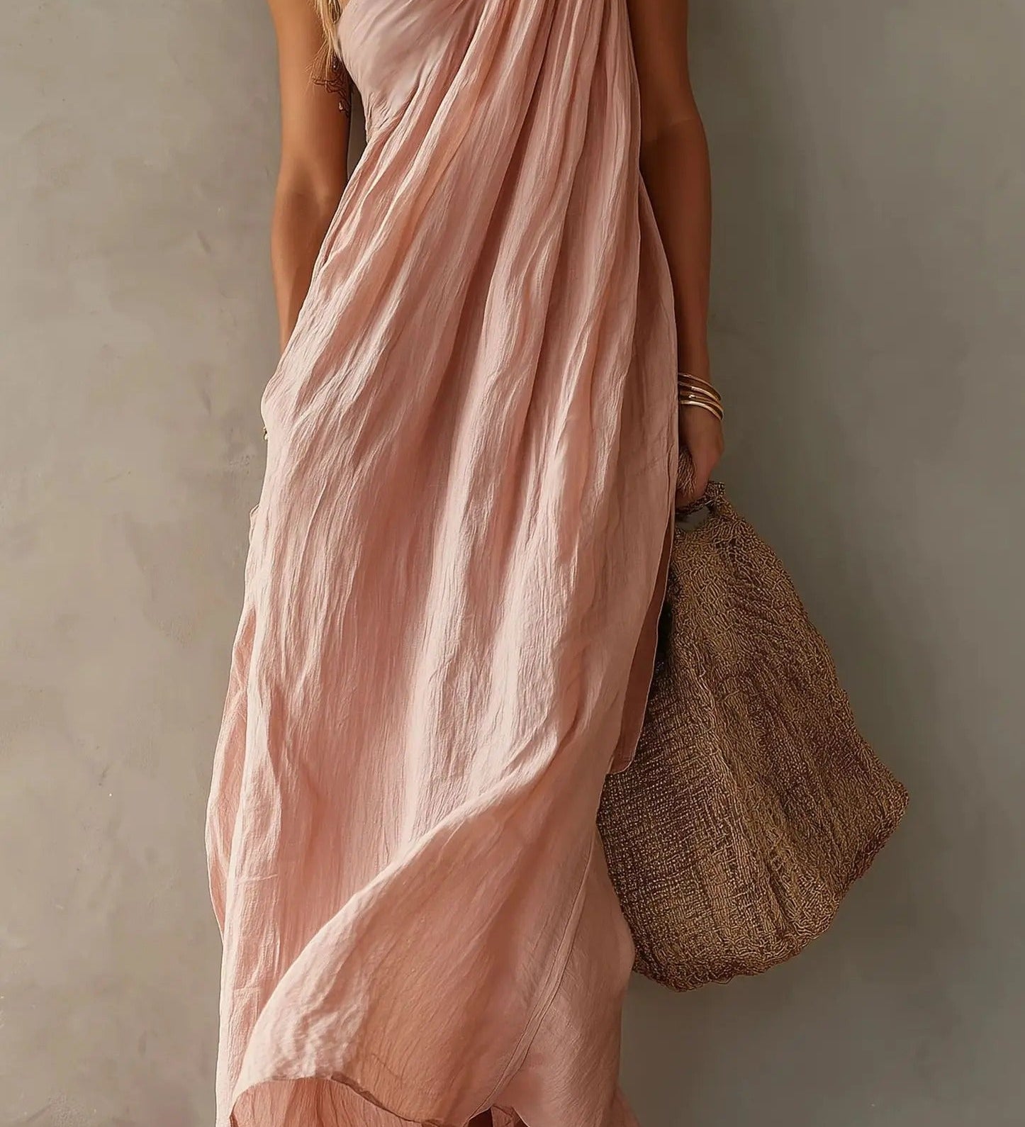 Adriana | Asymmetrische maxi-jurk van katoen-linnenmix