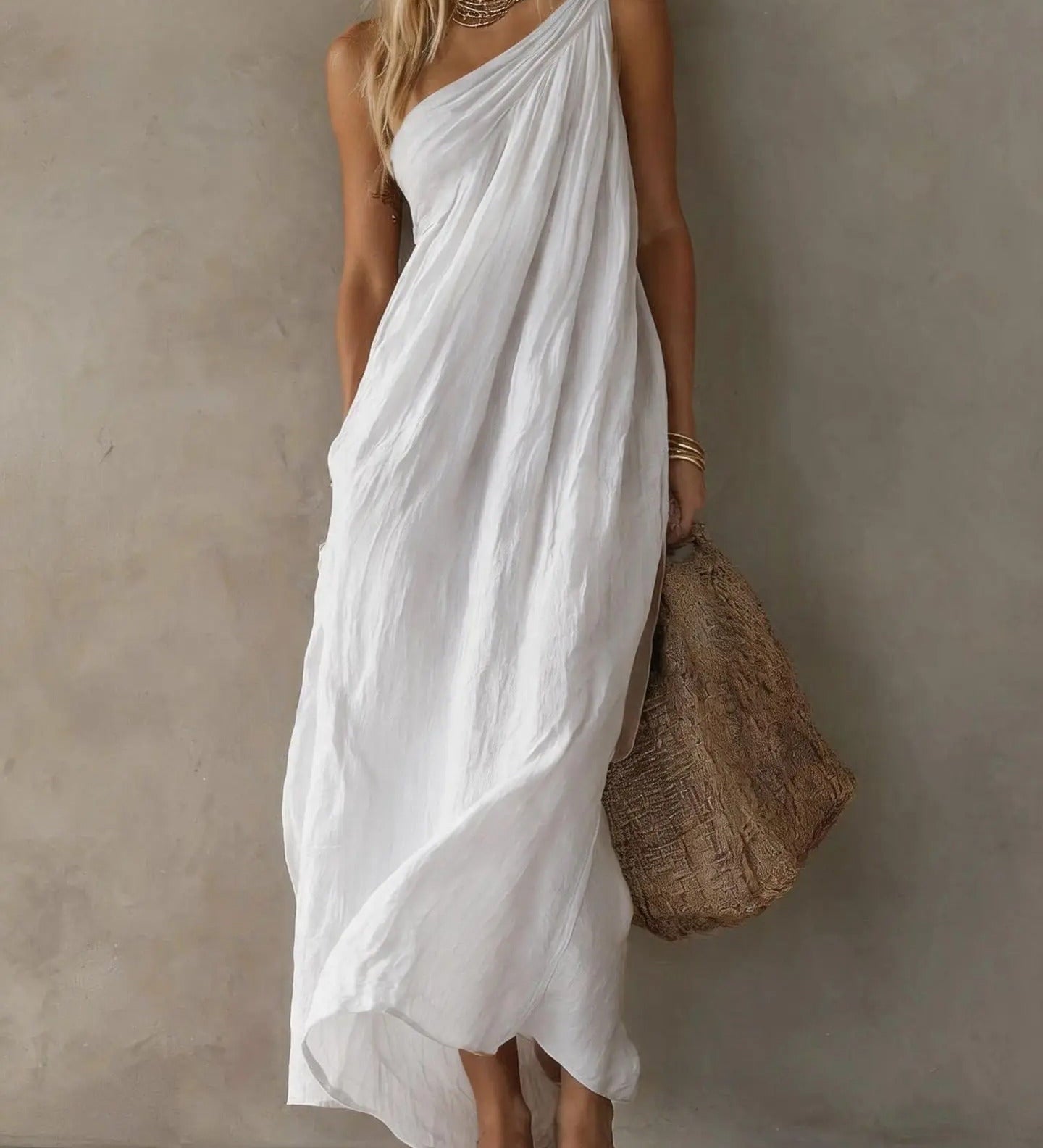 Adriana Vestido Maxi Asimétrico de Efecto Lino