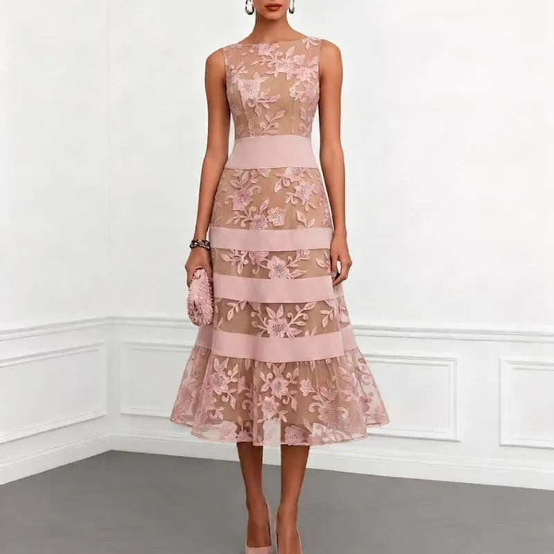 Odette Vestido Midi de Tul Bordado Floral