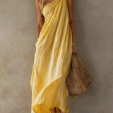 Adriana Vestido Maxi Asimétrico de Efecto Lino