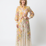 Cressida | Maxidress met bloemenprint en transparante stof met lange mouwen