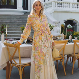 Cressida | Maxidress met bloemenprint en transparante stof met lange mouwen