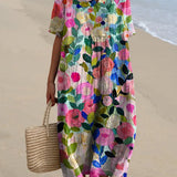 Zomerjurk met aquarel bloemenprint en V-hals