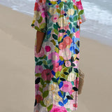 Zomerjurk met aquarel bloemenprint en V-hals